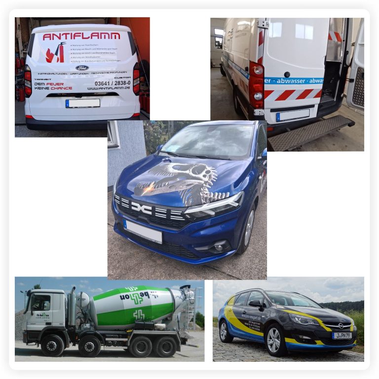 Fahrzeugfolierung & Fahrzeugbeschriftung Fahrzeugfolierungen und Fahrzeugbeschriftungen auf PKW, Transporter und LKW aus verschiedenen Projekten